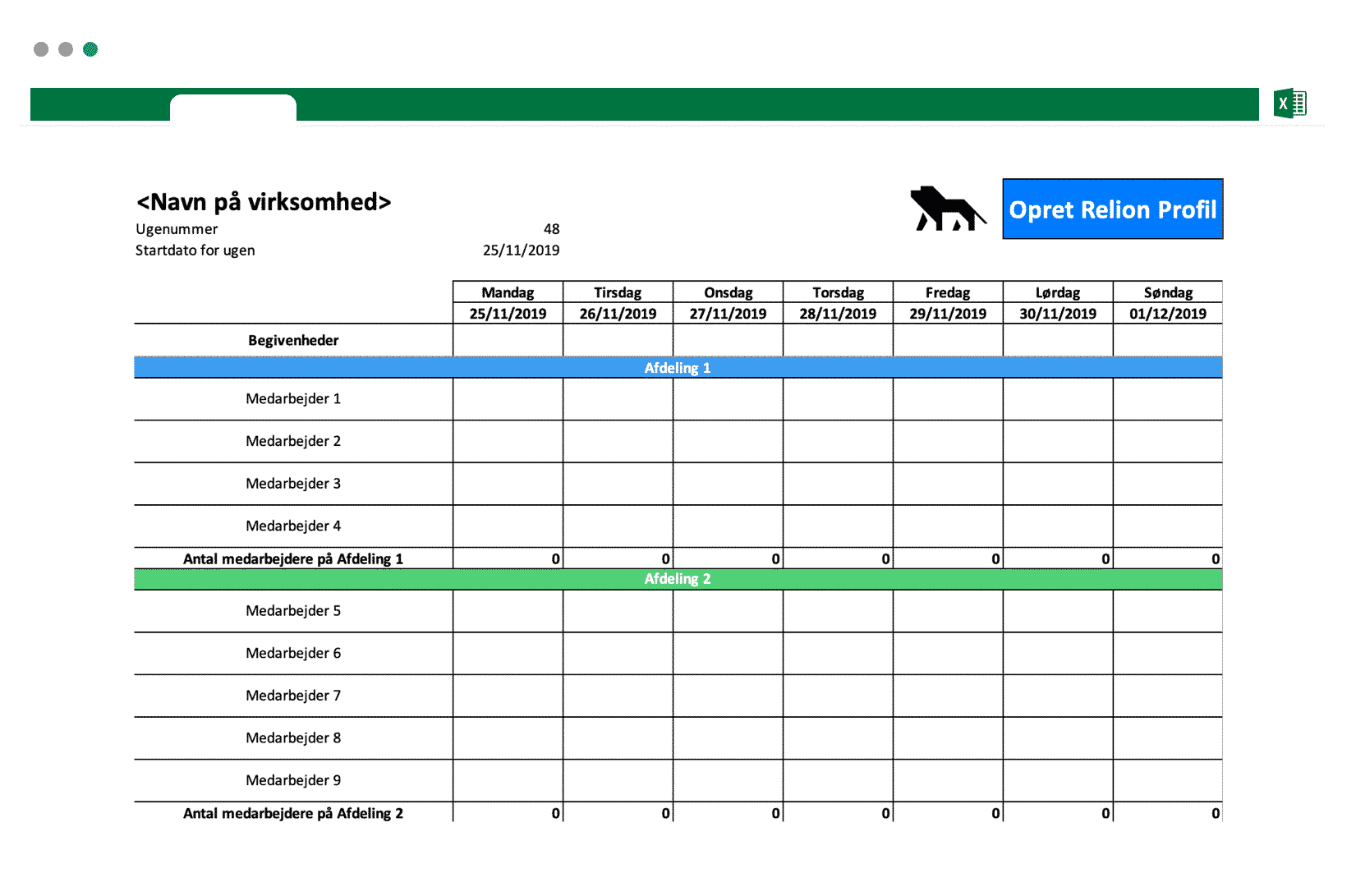 Excel-arbejdsplan-relion