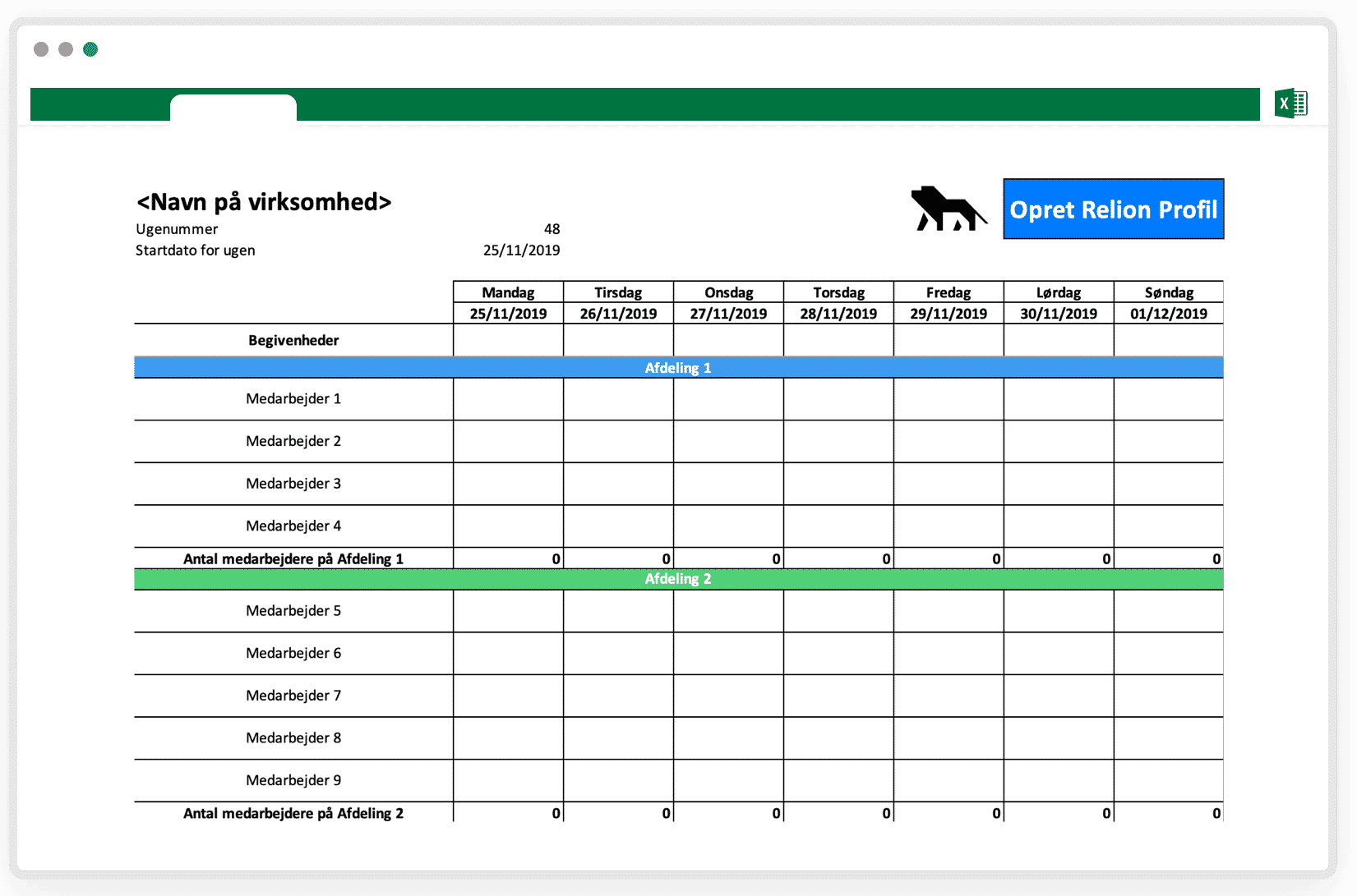 Excel Vagtplan skabelon i hvid iPad